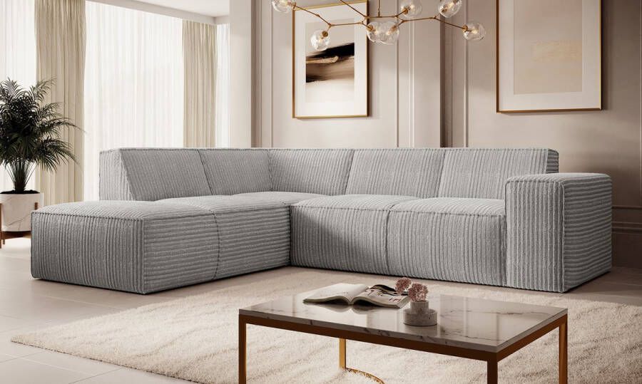 MEUBELLA Hoekbank Monet Grijs Fluffy ribstof Links