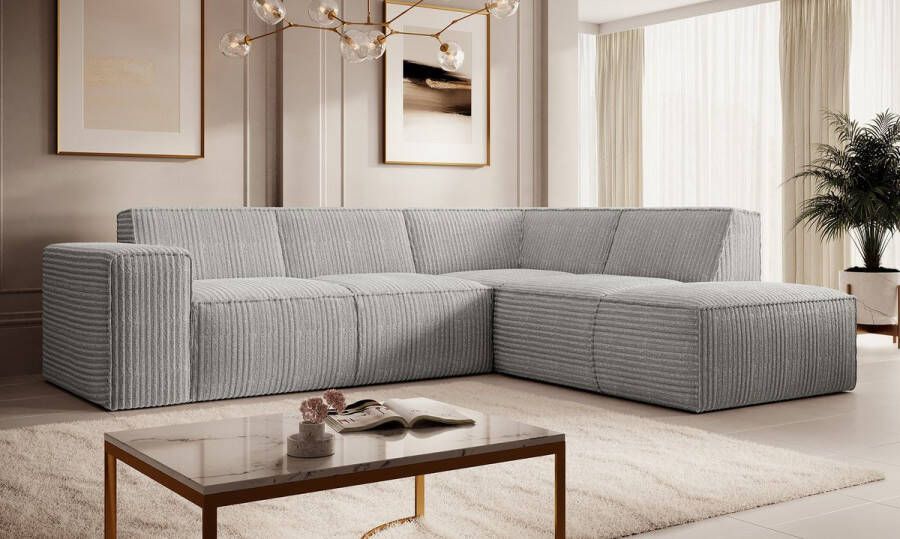 MEUBELLA Hoekbank Monet Grijs Fluffy ribstof Rechts