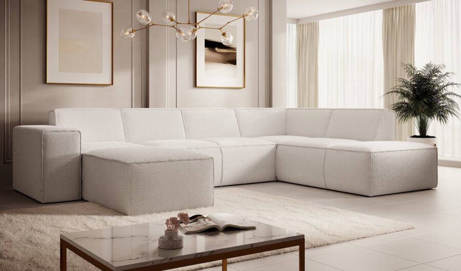 MEUBELLA Hoekbank Monet XL Wit Teddystof Boucle Links