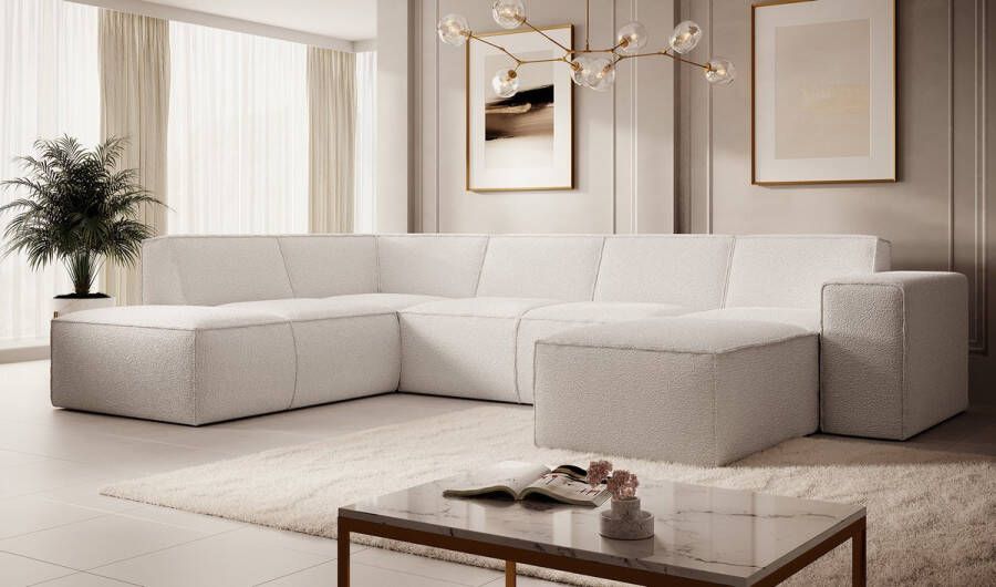 MEUBELLA Hoekbank Monet XL Wit Teddystof Boucle Rechts