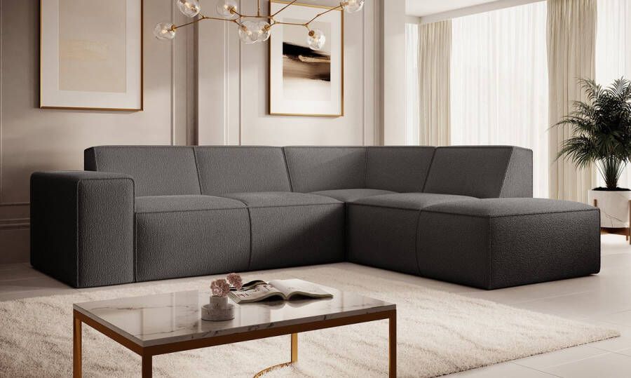 MEUBELLA Hoekbank Monet Grijs Teddystof Boucle Rechts