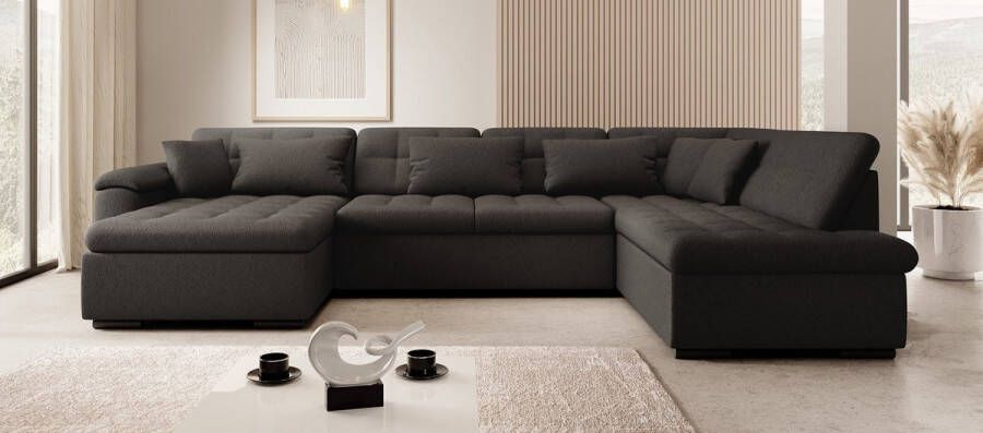 MEUBELLA Hoekbank Nicoreta Zwart Teddy Boucle Links