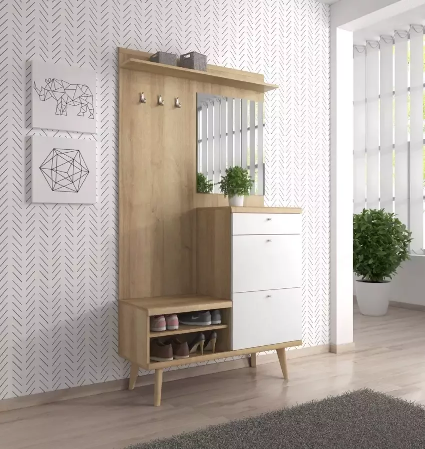 MEUBELLA Kapstok Primavera Wit Licht eiken ACTIE