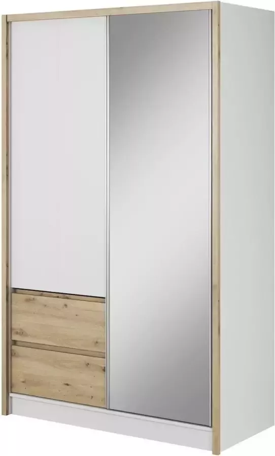 Meubella Kledingkast Sento Wit Eiken 130 cm Met spiegel