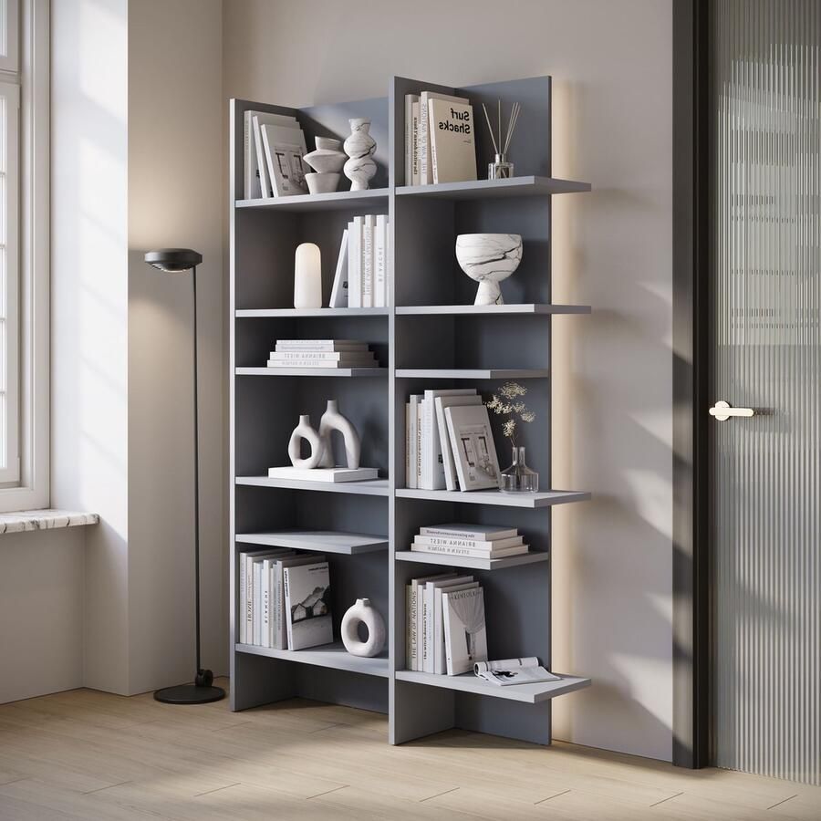 MEUBELLA Boekenkast Flamingo Grijs Links 119 cm