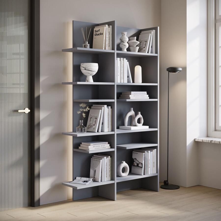 MEUBELLA Boekenkast Flamingo Grijs Rechts 119 cm