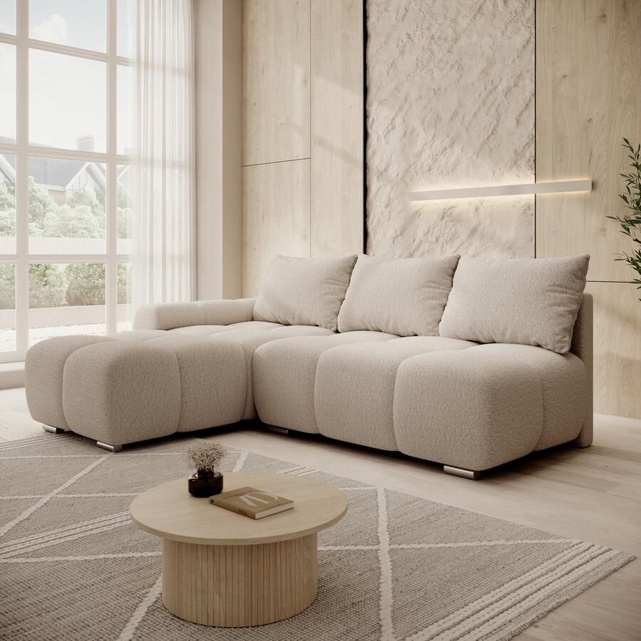MEUBELLA Broome Hoekbank 3-zits Beige teddystof Links
