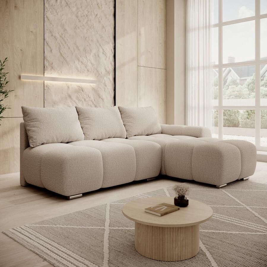 MEUBELLA Broome Hoekbank 3-zits Beige teddystof Rechts