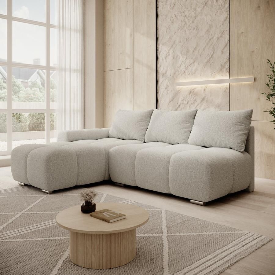 MEUBELLA Broome Hoekbank 3-zits Grijs teddystof Links