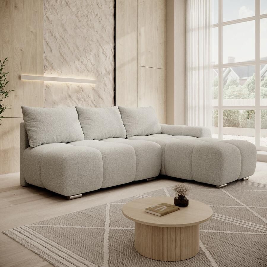 MEUBELLA Broome Hoekbank 3-zits Grijs teddystof Rechts