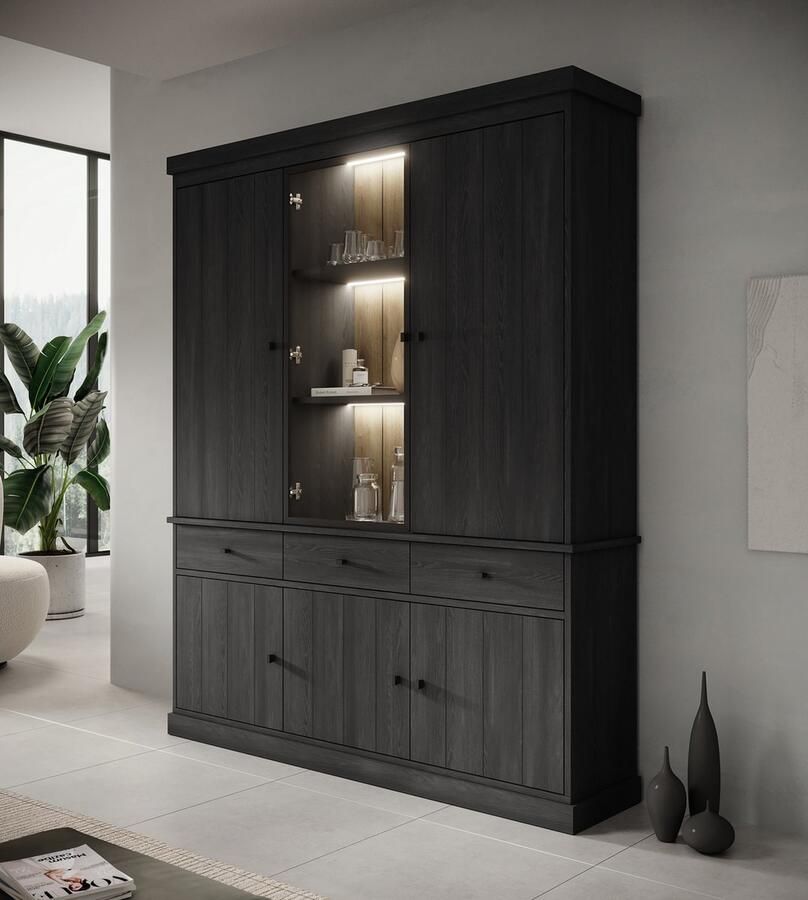 MEUBELLA Buffetkast Vince 3 Zwart eiken 182 cm