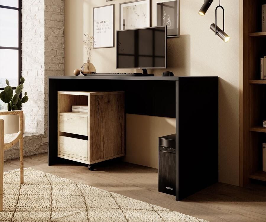 MEUBELLA Bureau Apoda Zwart 130 cm