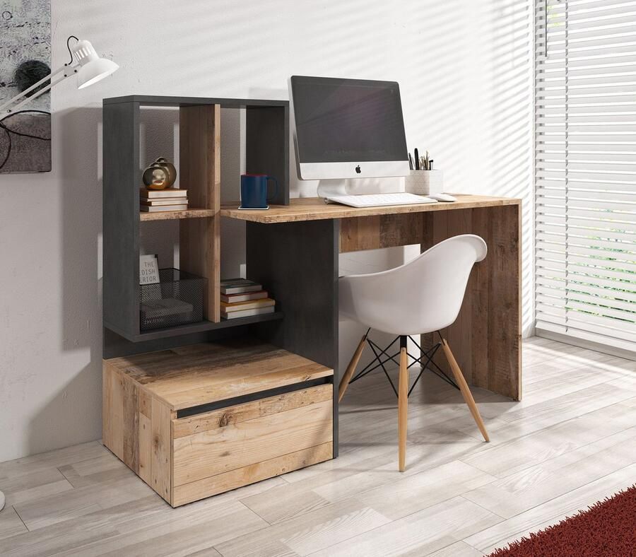 MEUBELLA Bureau Pierre 2 Licht eiken Antraciet 145 cm - Foto 2