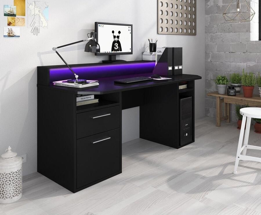MEUBELLA Bureau Tamara 3 Zwart 160 cm Met LED - Foto 2