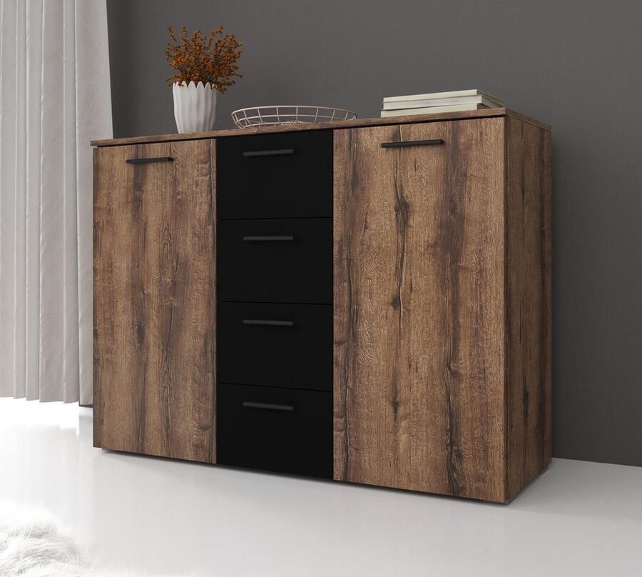 Meubella Dressoir Brown Zwart Eiken 132 cm