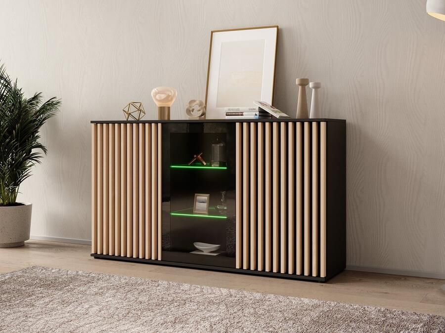 MEUBELLA Dressoir Corluka Zwart Eiken 160 cm