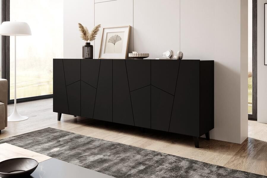 MEUBELLA Dressoir Ezer Mat zwart 200 cm