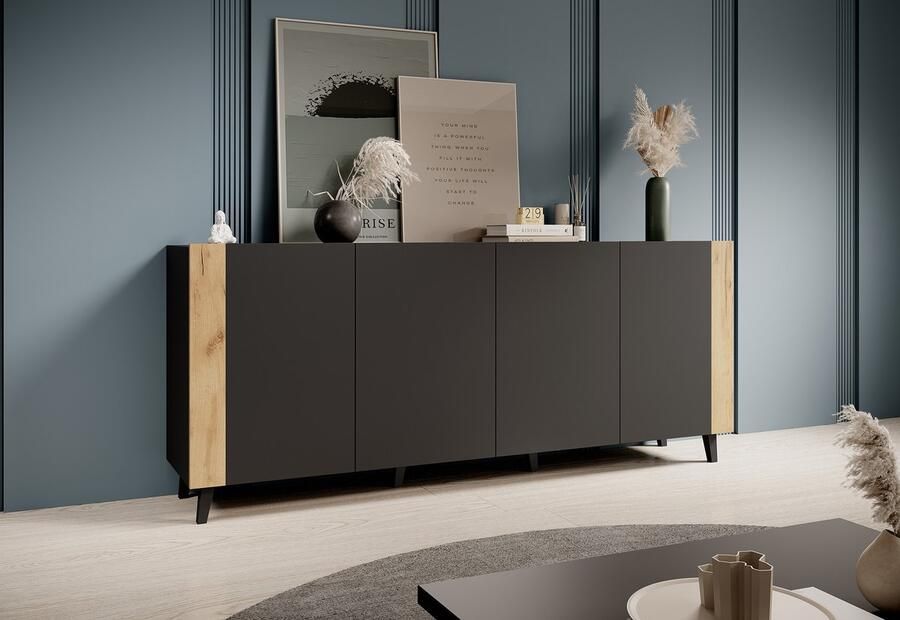 MEUBELLA Dressoir Formentera Mat zwart 200 cm