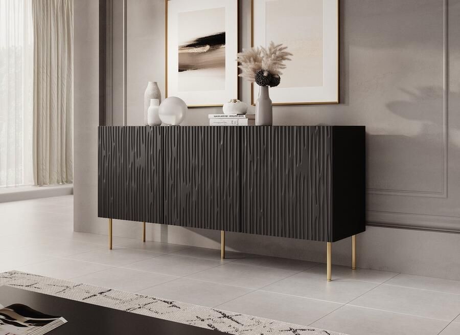 MEUBELLA Dressoir June Mat zwart 152 cm