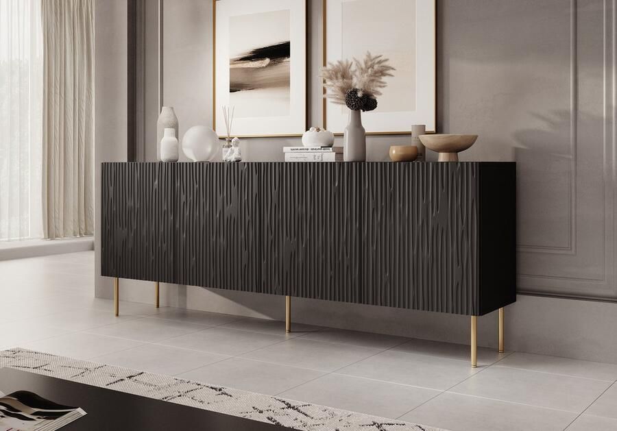 MEUBELLA Dressoir June Mat zwart 190 cm