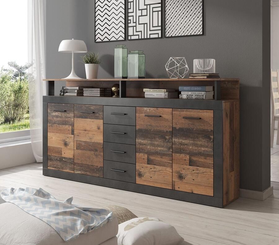 MEUBELLA Dressoir Lavina Grijs Donker old wood 190 cm