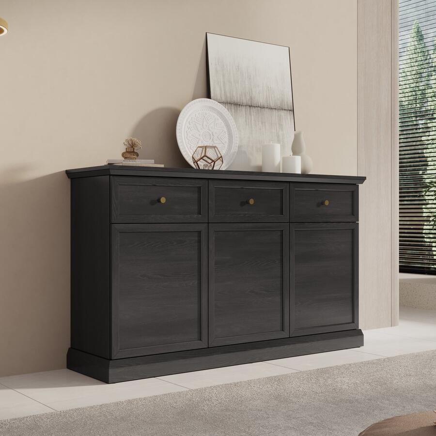 Meubella Dressoir Leroy Zwart eiken 146 cm