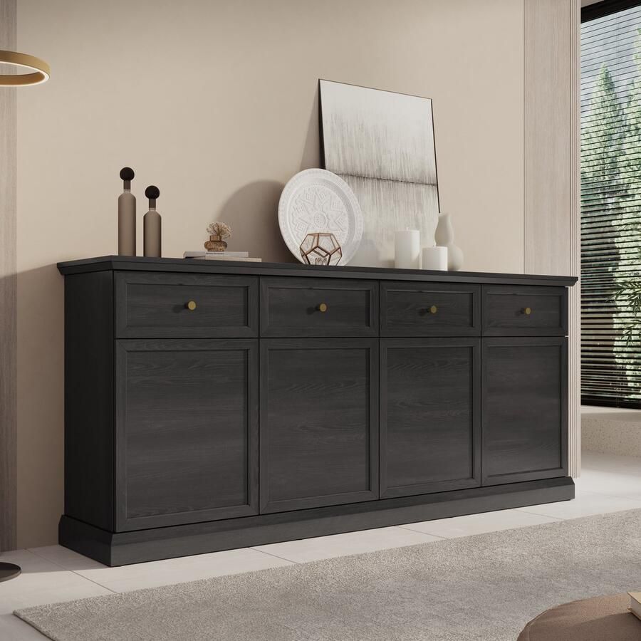 Meubella Dressoir Leroy Zwart eiken 193 cm