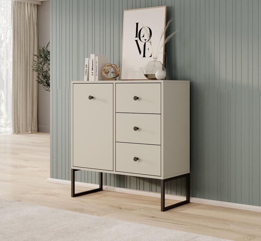 MEUBELLA Dressoir Lyndall Beige 77 cm Met lades