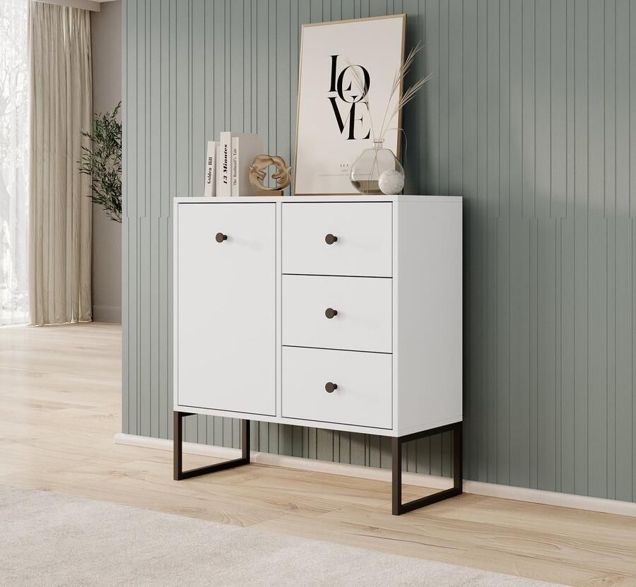 MEUBELLA Dressoir Lyndall Wit 77 cm Met lades