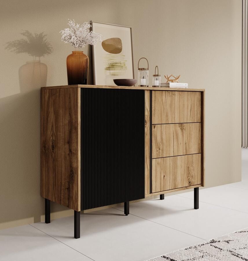 MEUBELLA Dressoir Margareth Eiken 100 cm 3 lades