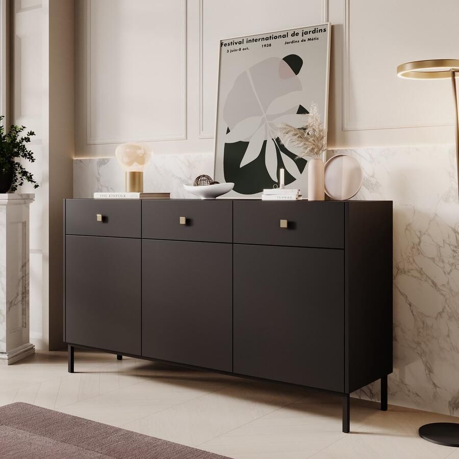 MEUBELLA Dressoir Norment Zwart 155 cm