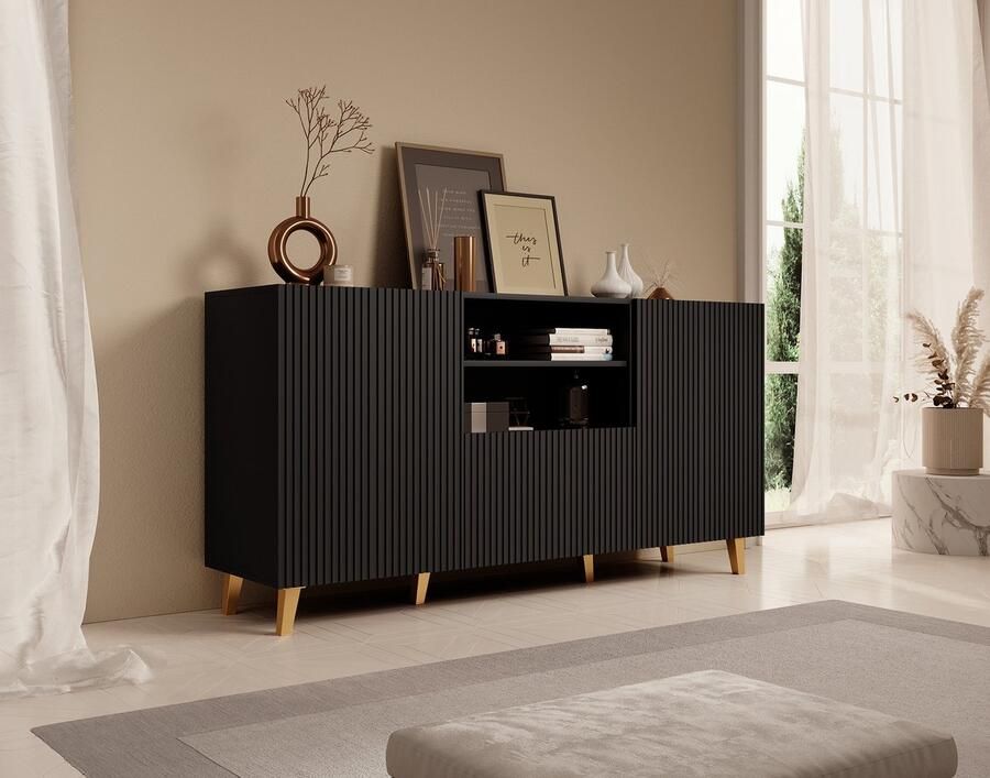 MEUBELLA Dressoir Palamos Mat zwart 150 cm