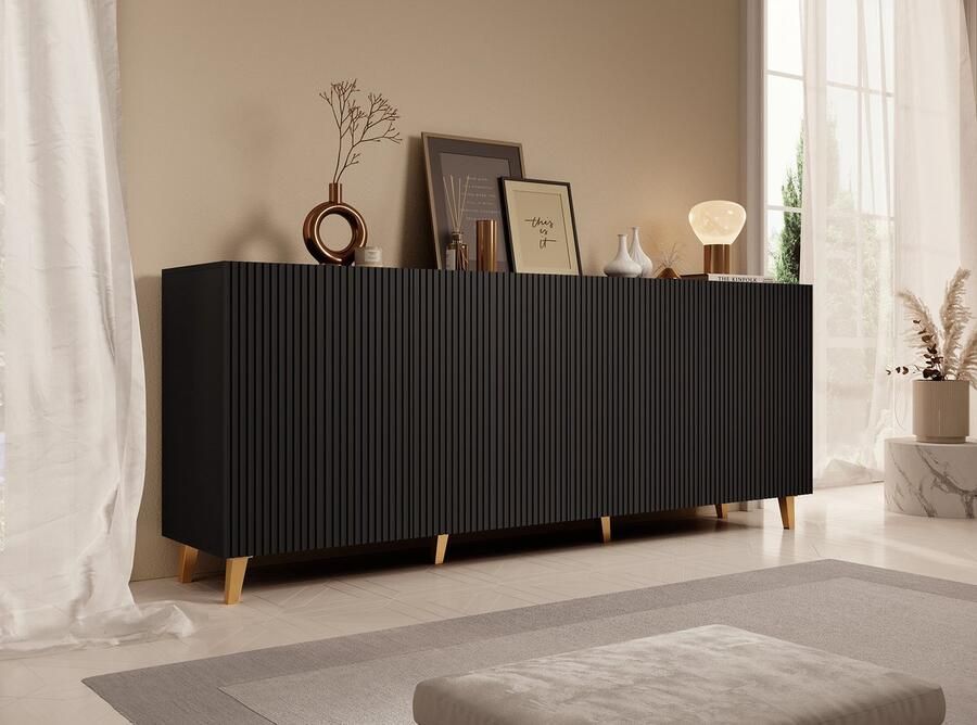MEUBELLA Dressoir Palamos Mat zwart 200 cm