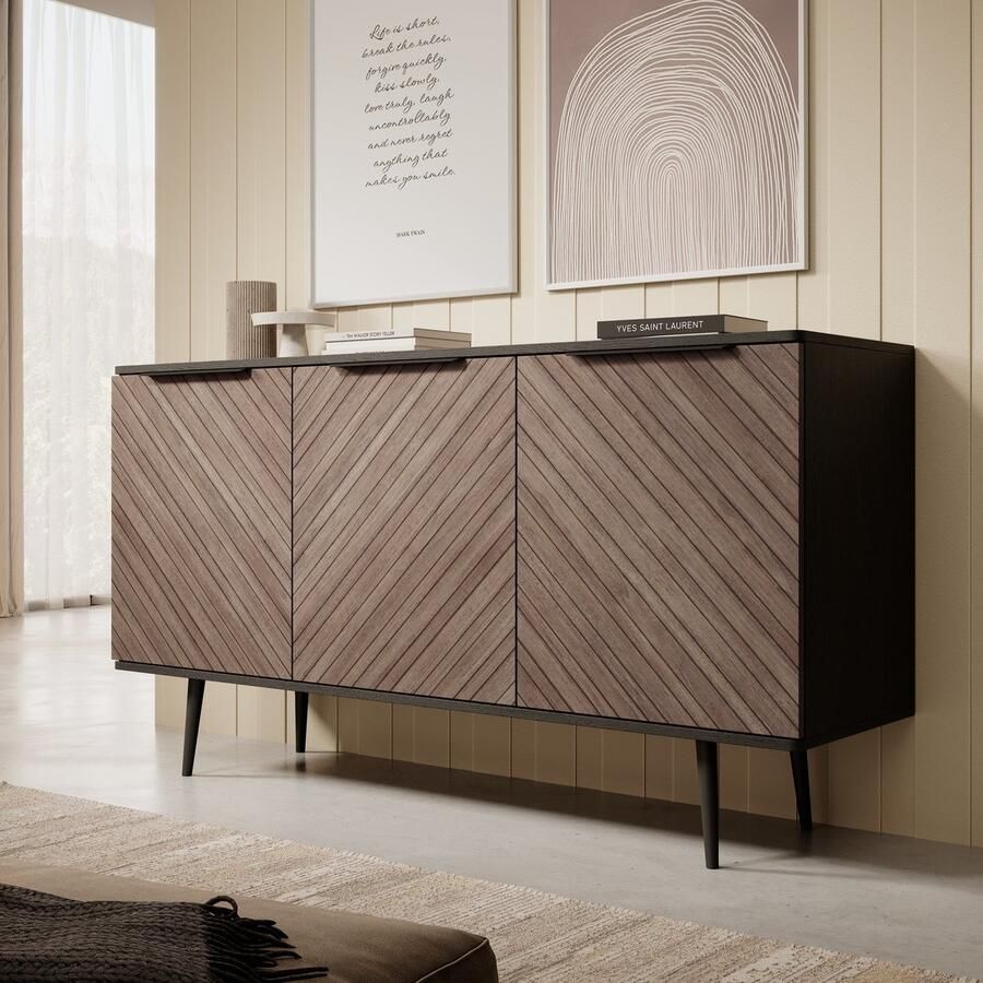 MEUBELLA Dressoir Pedro Donker eiken Zwart eiken 150 cm