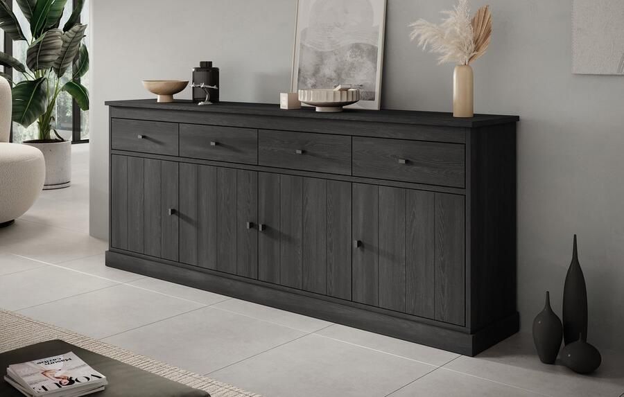 MEUBELLA Dressoir Vince Zwart eiken 225 cm