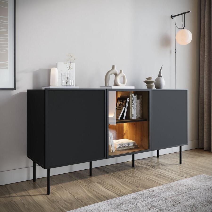 MEUBELLA Dressoir Zone Zwart 150 cm