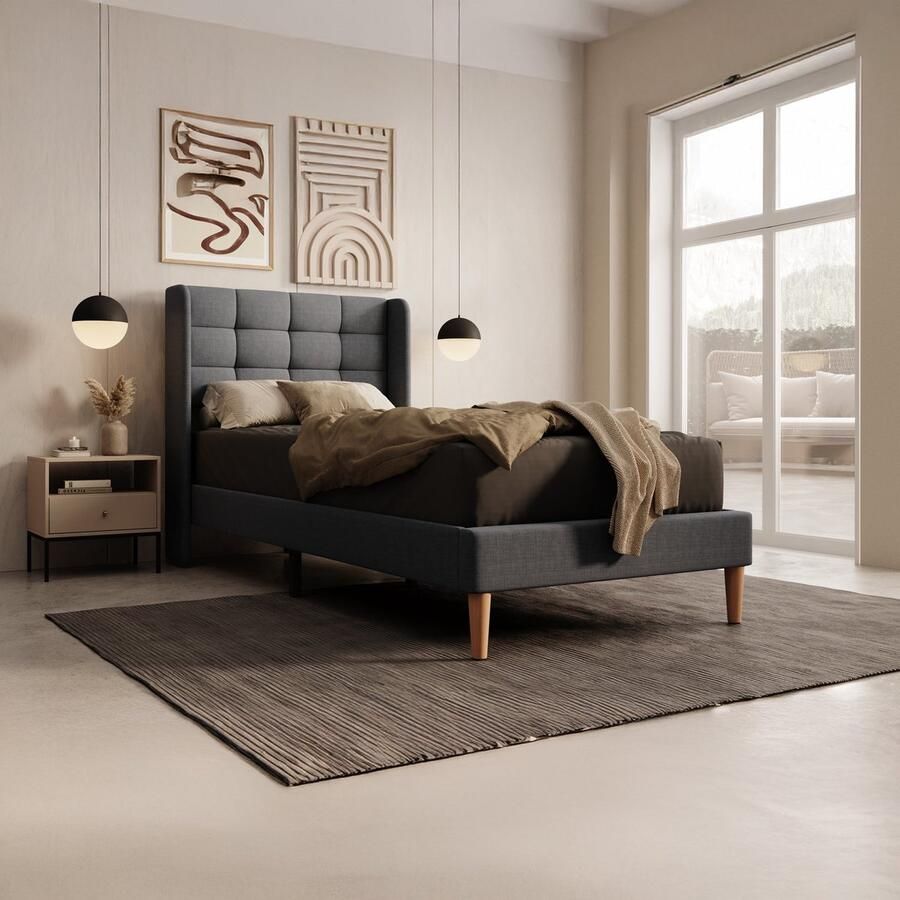 MEUBELLA Eenpersoonsbed Christ Grijs 90x200