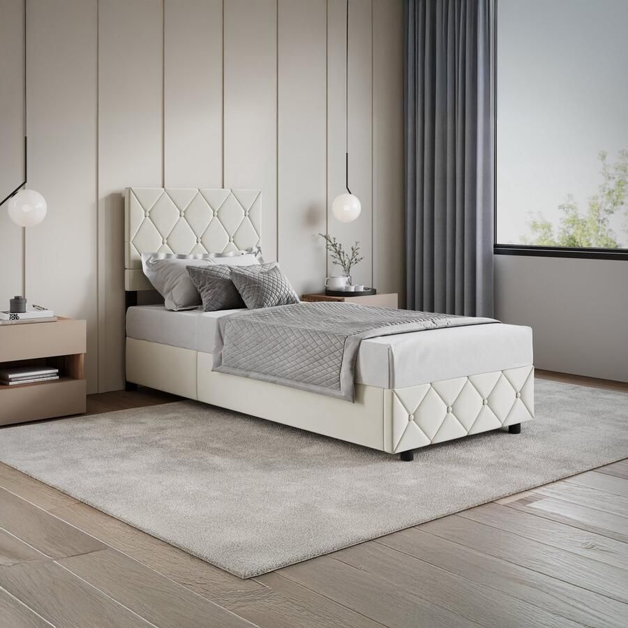 MEUBELLA Eenpersoonsbed Hernandez Beige 90x200 cm Met gaslift