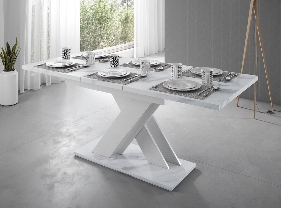 MEUBELLA Eetkamertafel Bari Wit marmerlook 180 cm Uitschuifbaar