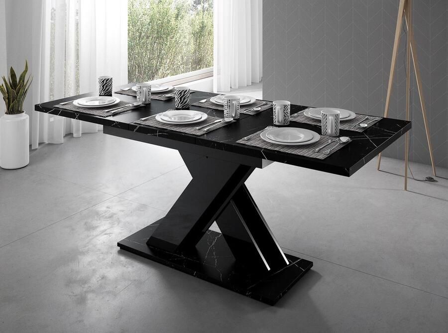 MEUBELLA Eetkamertafel Bari Zwart marmerlook 180 cm Uitschuifbaar