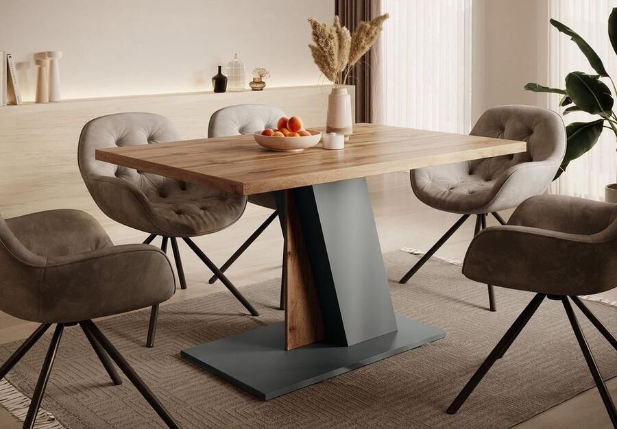 MEUBELLA Eetkamertafel Brand Eiken Grijs 138 cm