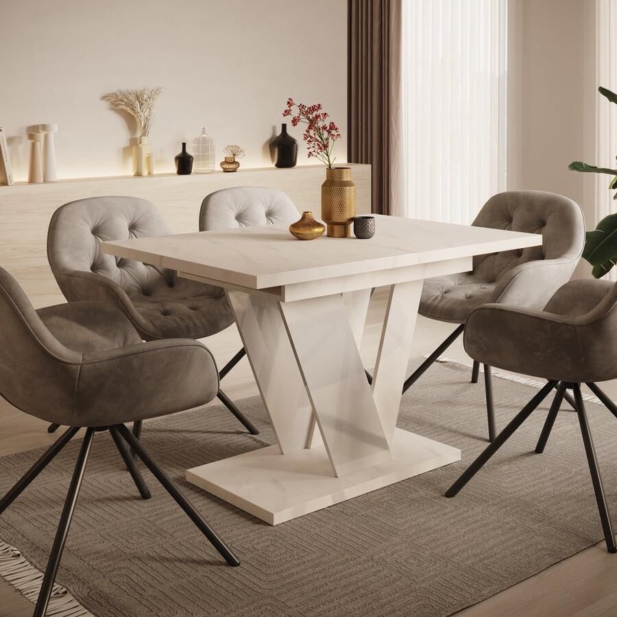 MEUBELLA Eetkamertafel Dayman Wit marmer 160 cm Uitschuifbaar