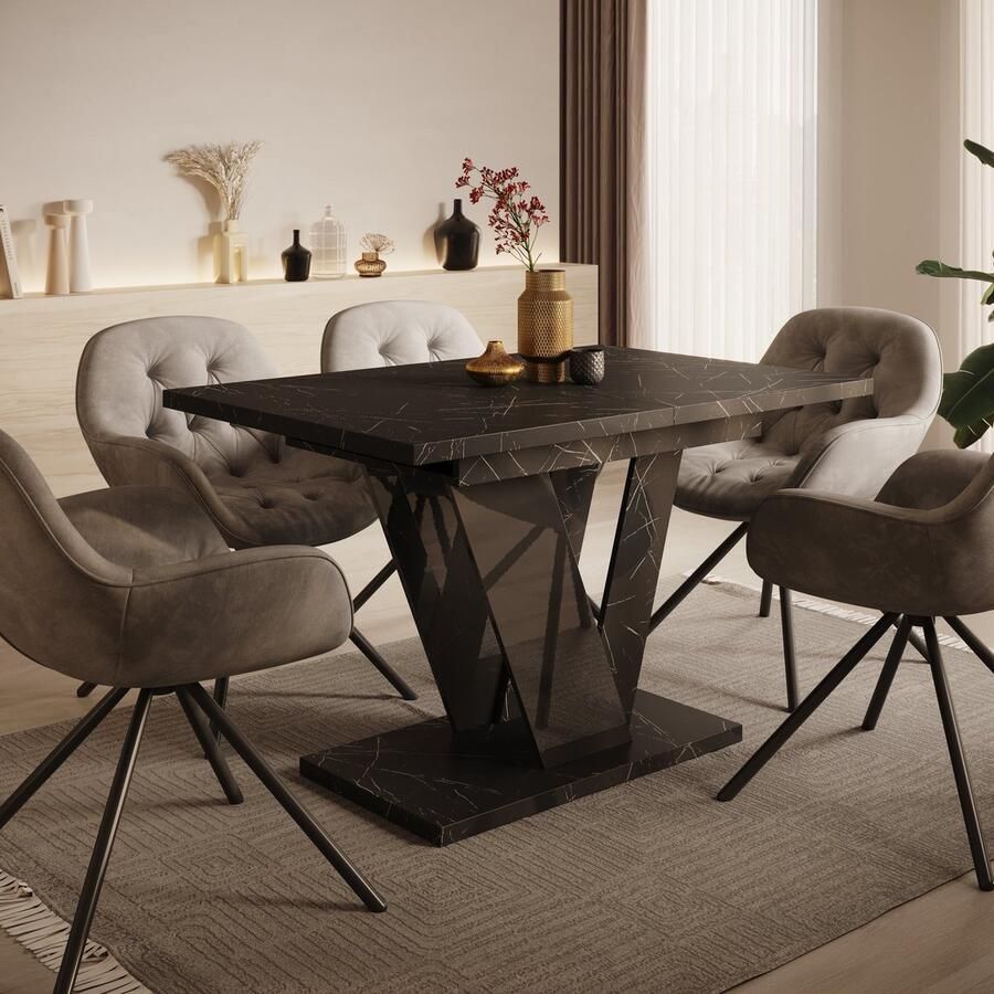 MEUBELLA Eetkamertafel Dayman Zwart marmer 160 cm Uitschuifbaar