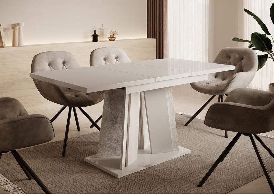 MEUBELLA Eetkamertafel Delilah Hoogglans wit Betonlook 160 cm Uitschuifbaar