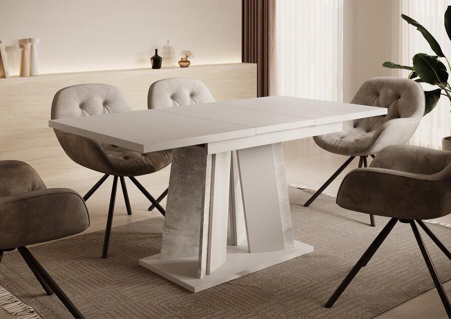 MEUBELLA Eetkamertafel Delilah Mat wit Betonlook 160 cm Uitschuifbaar