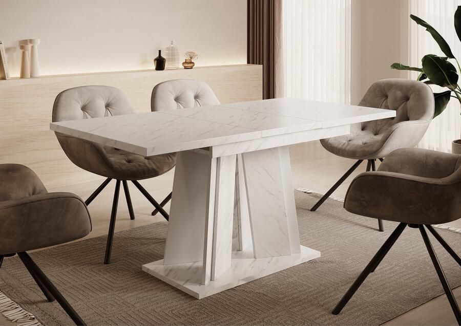 MEUBELLA Eetkamertafel Delilah Wit marmerlook 160 cm Uitschuifbaar