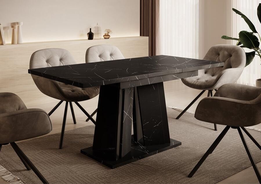 MEUBELLA Eetkamertafel Delilah Zwart marmerlook 160 cm Uitschuifbaar