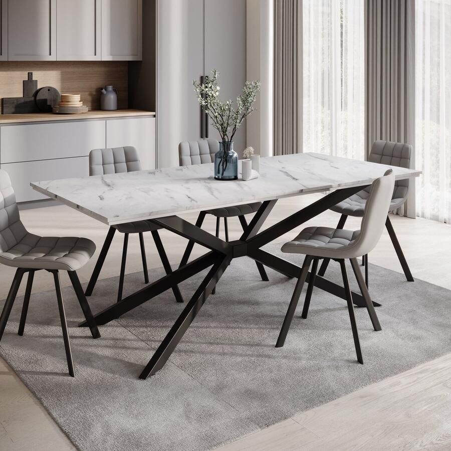 MEUBELLA Eetkamertafel Faithley Wit marmerlook 190 cm