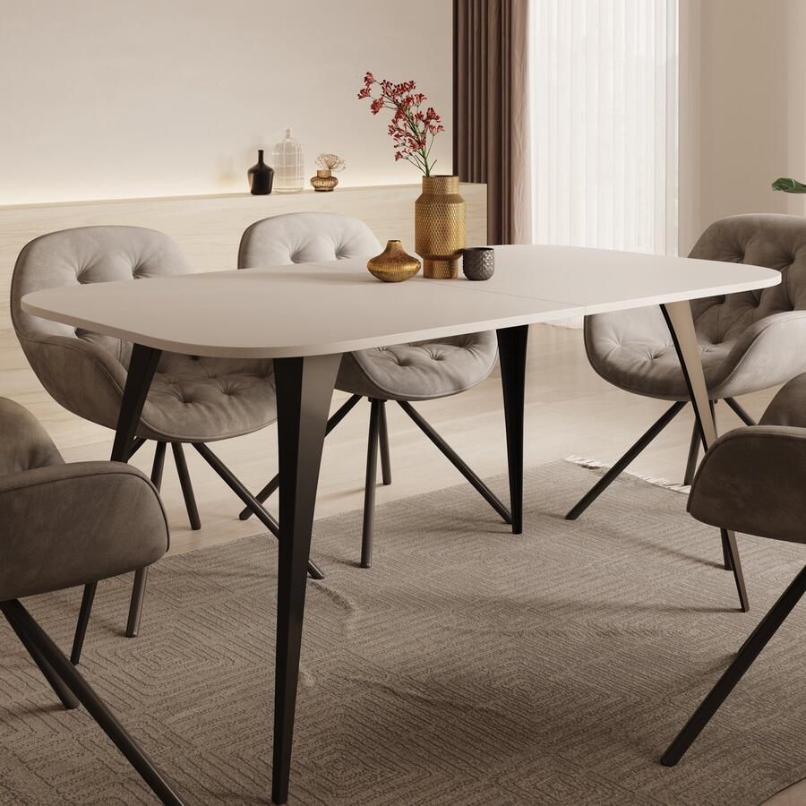 MEUBELLA Eetkamertafel Flix Wit 160 cm Uitschuifbaar