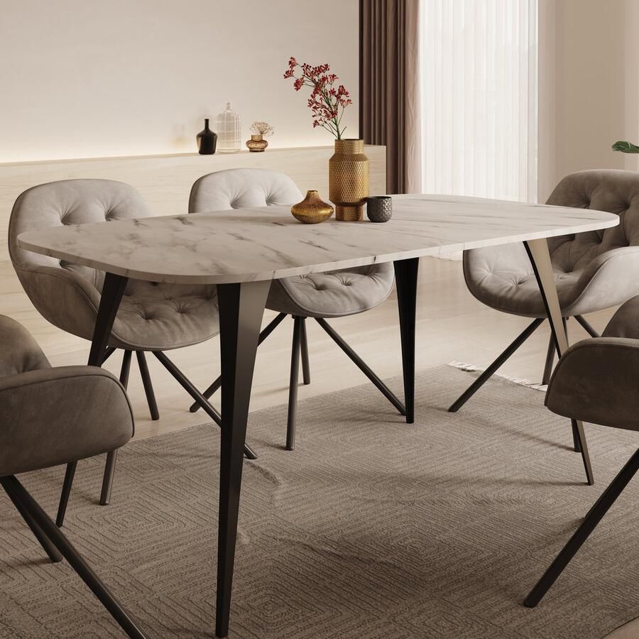 MEUBELLA Eetkamertafel Flix Wit marmer 160 cm Uitschuifbaar